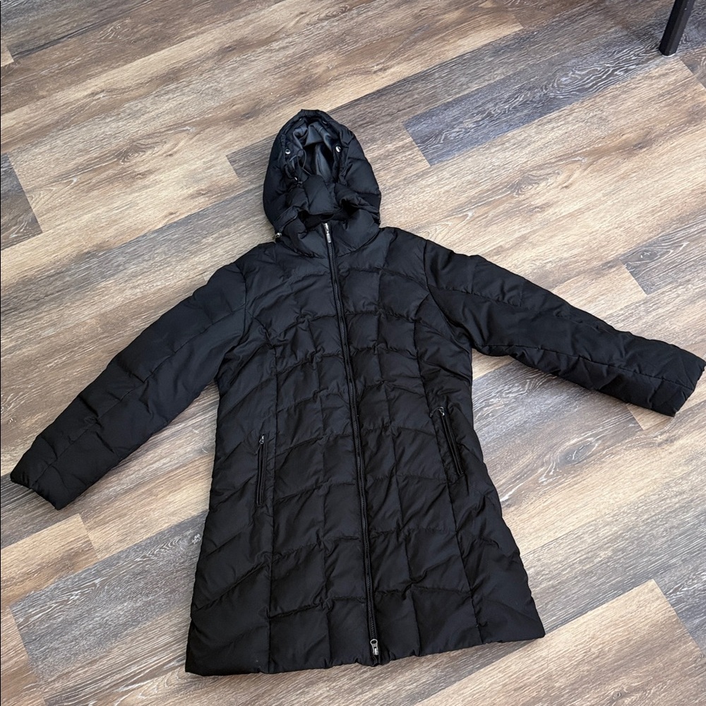 Women’s large Eddie Bauer Black Hooded Long Puffer Coat